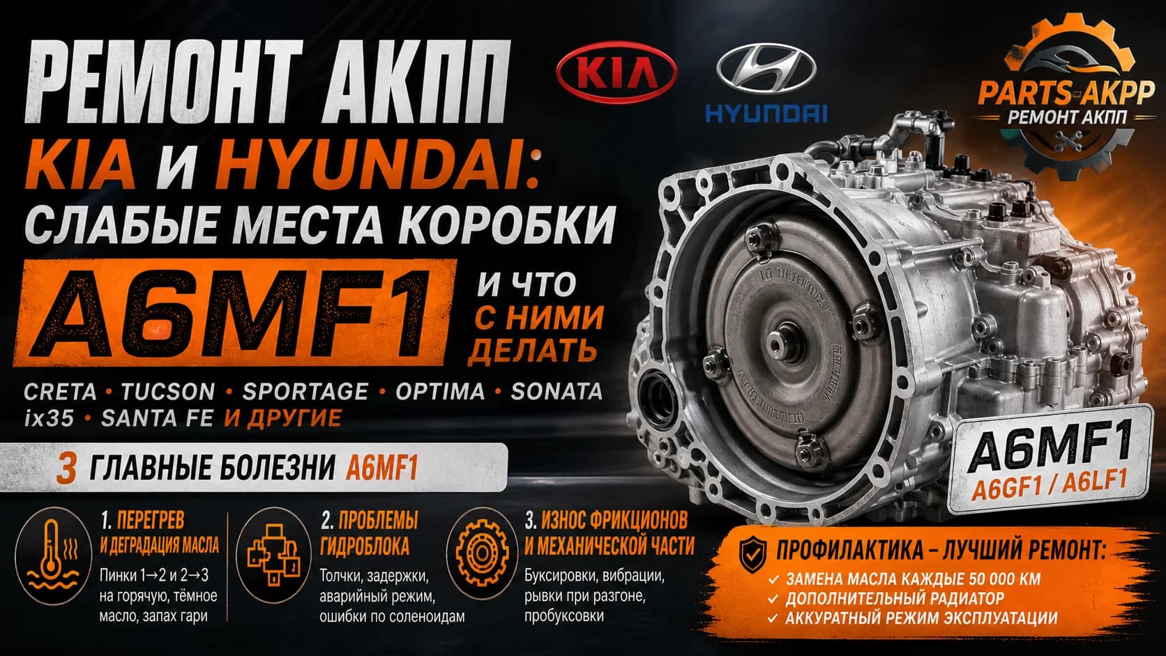 Ремонт АКПП Kia и Hyundai: слабые места коробки A6MF1 и что с ними делать