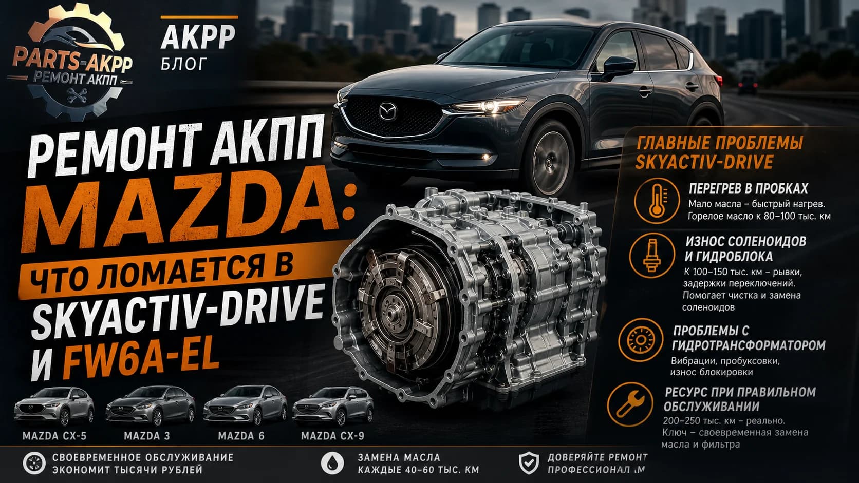 Ремонт АКПП Mazda: что ломается в Skyactiv-Drive и FW6A-EL